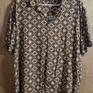 Men's Casual Geometric Button Down Shirt - Brown and Black